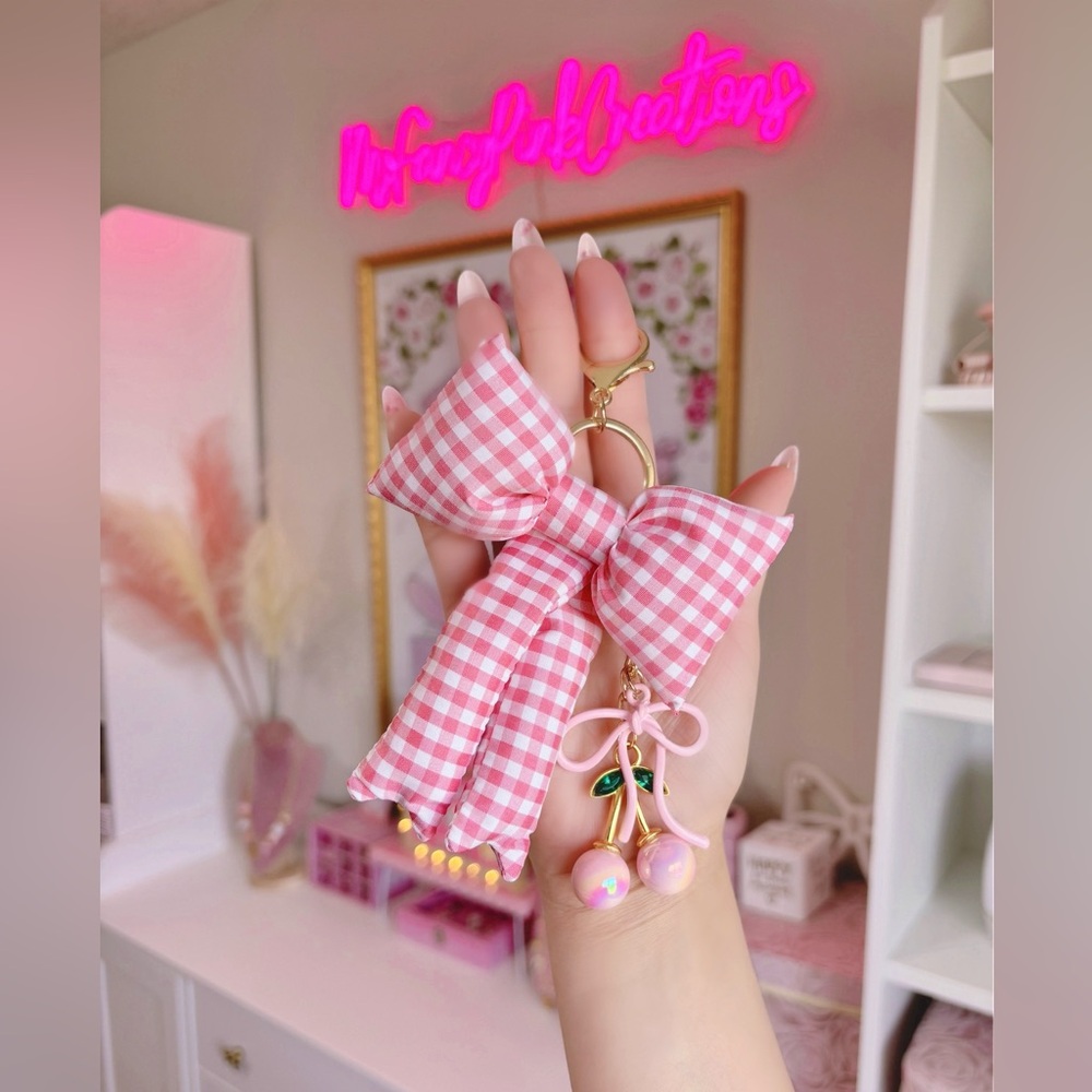 Gingham Coquette Bow keychain